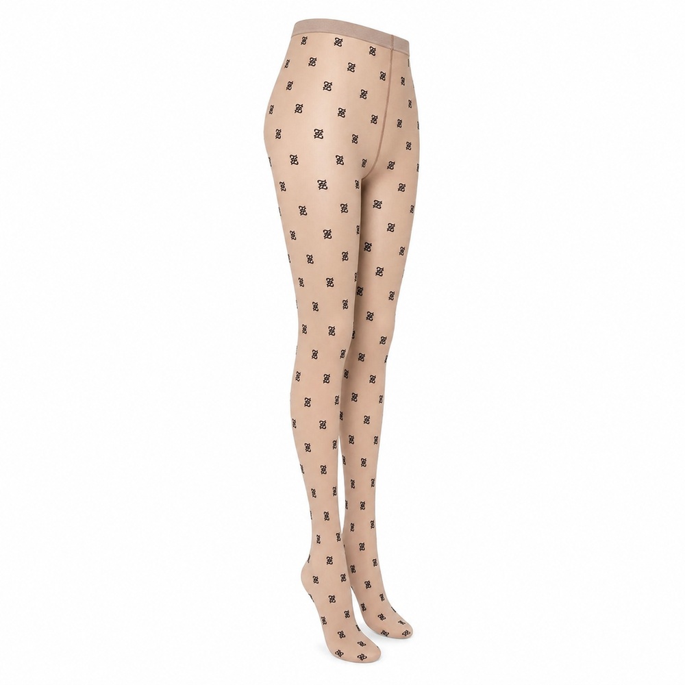 Nude Sheer Black Monogram Tights