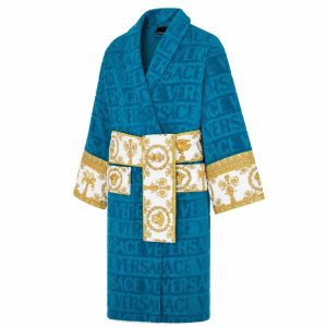 Turquoise White And Gold Baroque Long Bathrobe