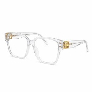 Clear Square Optical Glasses With Gold Hinges