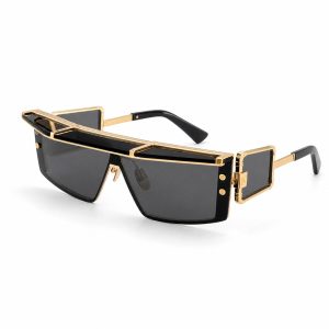 Black And Gold Geometric Shield Sunglasses