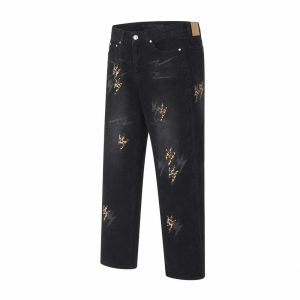 Black Washed Leopard Lightning Straight Leg Jeans