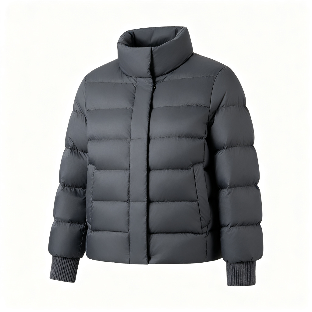 Dark Gray Stand Collar Short Down Jacket