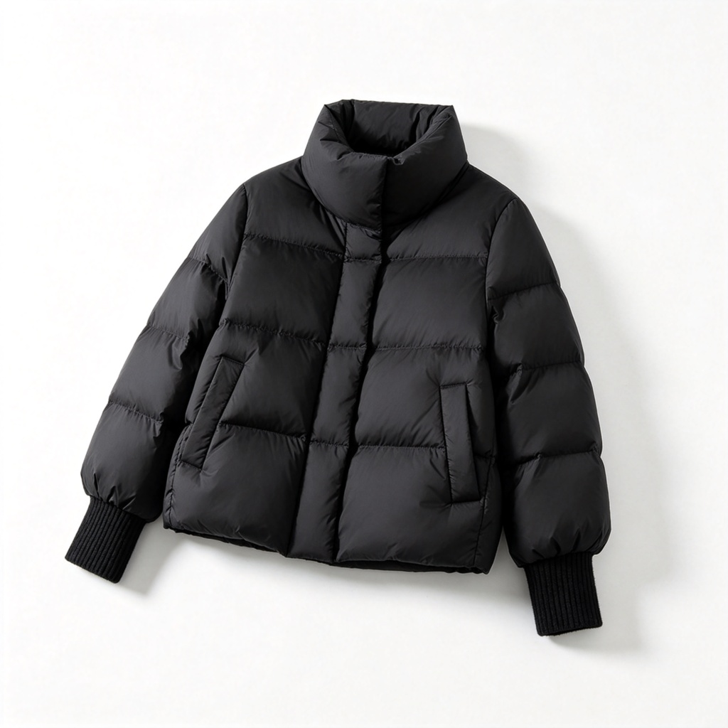 Black Stand Collar Cropped Down Jacket