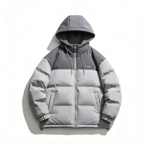 Gray Panel Hooded Down Jacket