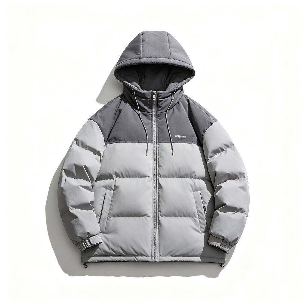 Gray Panel Hooded Down Jacket