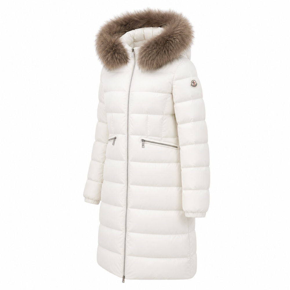 Ivory Fur Trim Long Down Coat