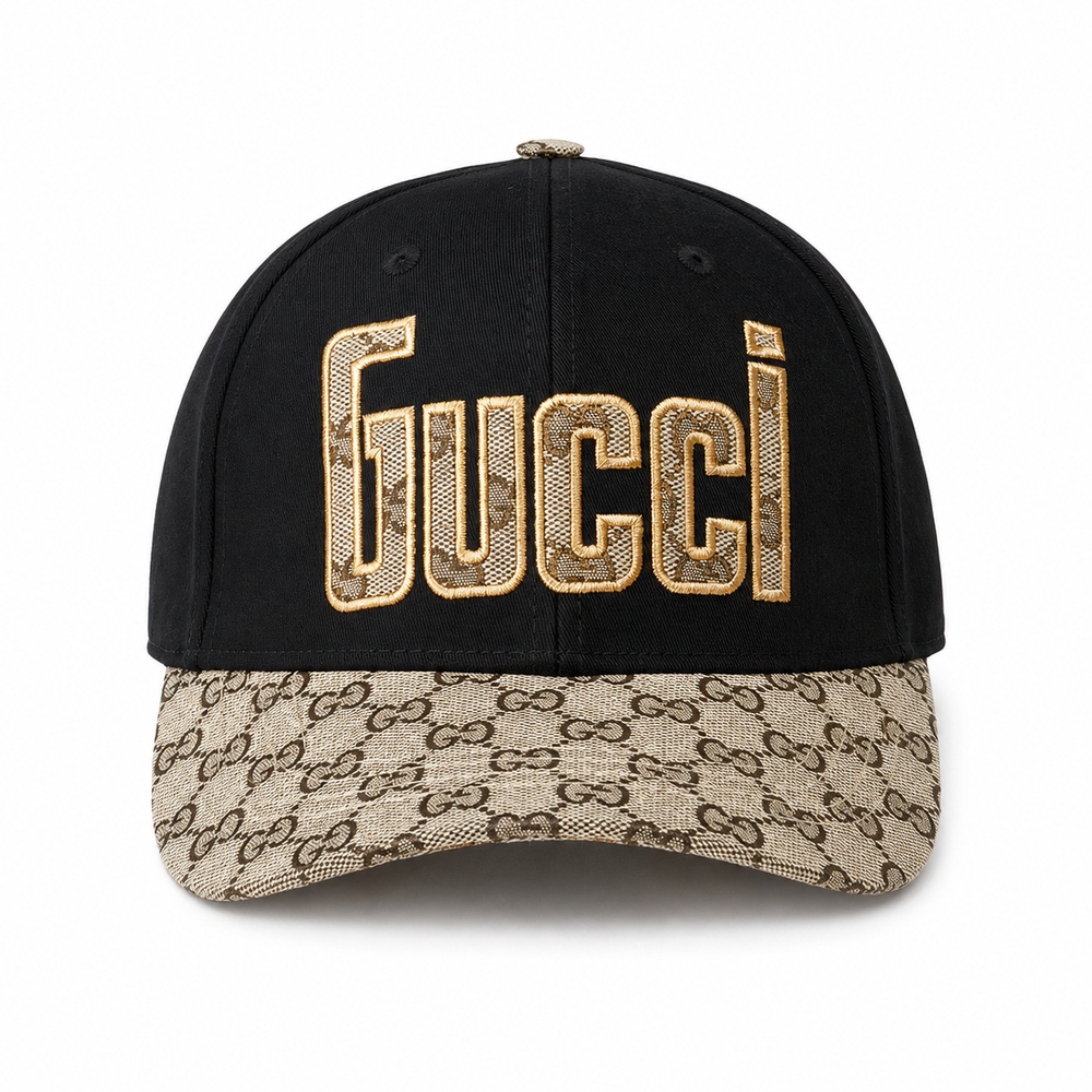 Black Beige Logo Embroidered Cap
