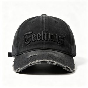 Black Distressed Gothic Letter Baseball Cap