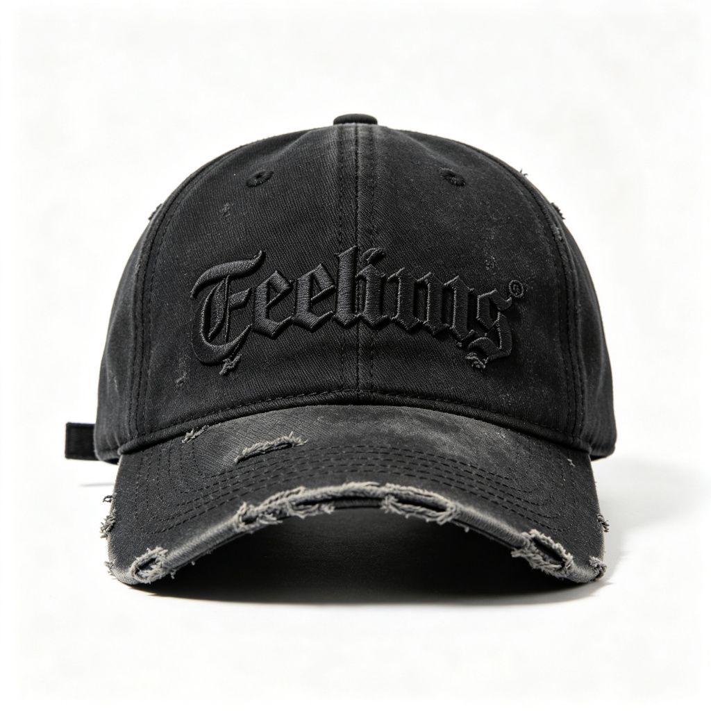 Black Distressed Gothic Letter Baseball Cap