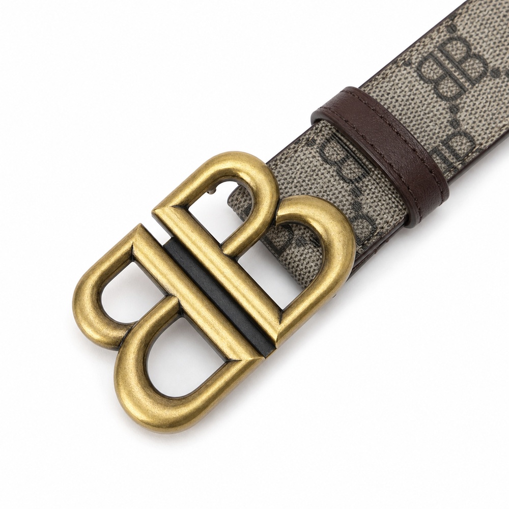 Gray Brown Patterned Antique Gold Buckle Belt, 38mm – Bild 2