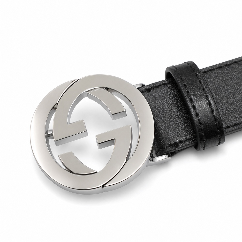 Black Silver Circular Interlocking Buckle Belt, 30mm – Bild 2
