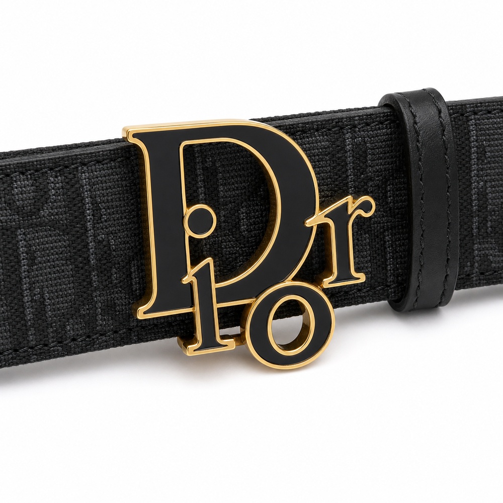 Black Patterned Letter-Detail Buckle Belt, 35mm – Bild 2