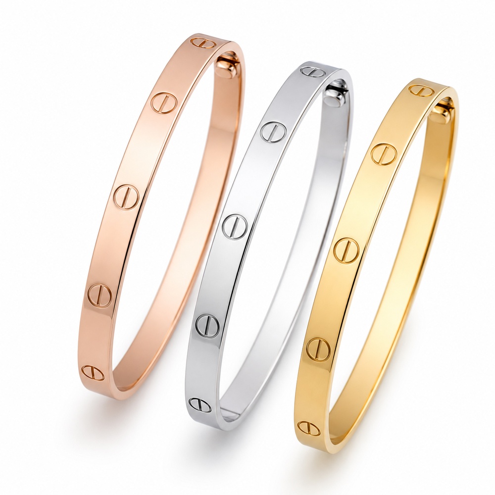 Tri-Tone Alloy (Non-Precious Metal) Slim Screw Bracelet Set – Bild 2