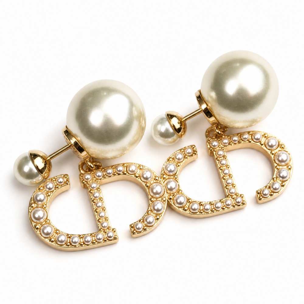 Pearl Crystal Letter Earrings – Bild 2