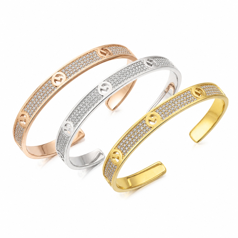 Tri-Tone Alloy (Non-Precious Metal) Crystal Slim Bracelet Set – Bild 2