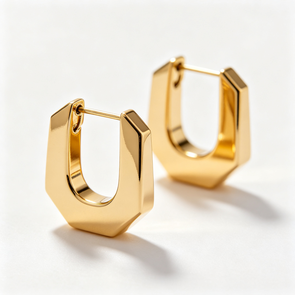 Gold-Tone Alloy (Non-Precious Metal) Geometric Hoop Earrings – Bild 2