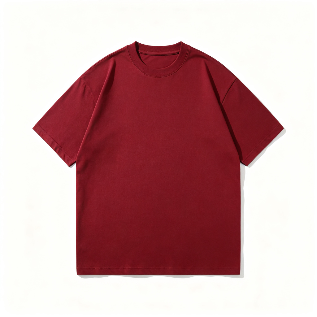 Burgundy Cotton Crew Neck Short Sleeve T-Shirt – Bild 2