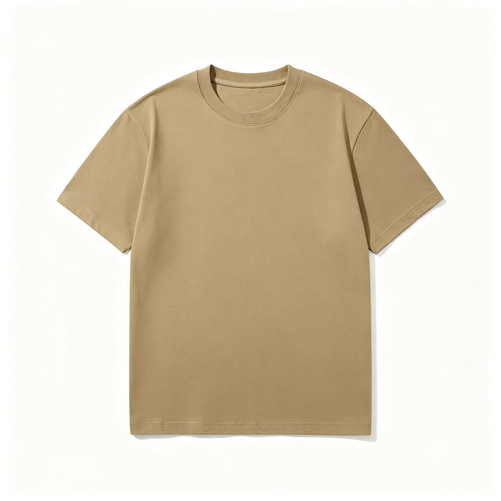 Khaki Cotton Crew Neck Short Sleeve T-Shirt – Bild 2