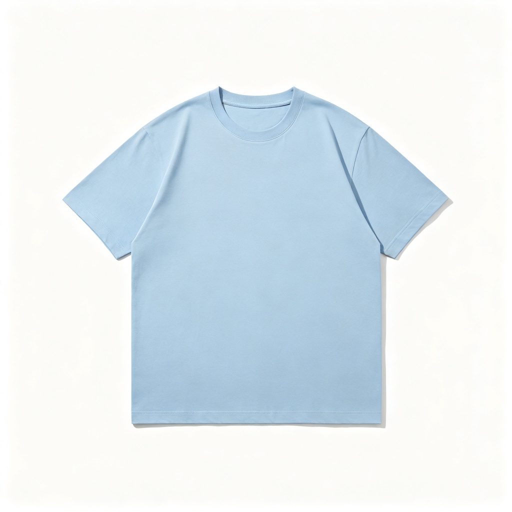 Light Blue Cotton Crew Neck Short Sleeve T-Shirt – Bild 2