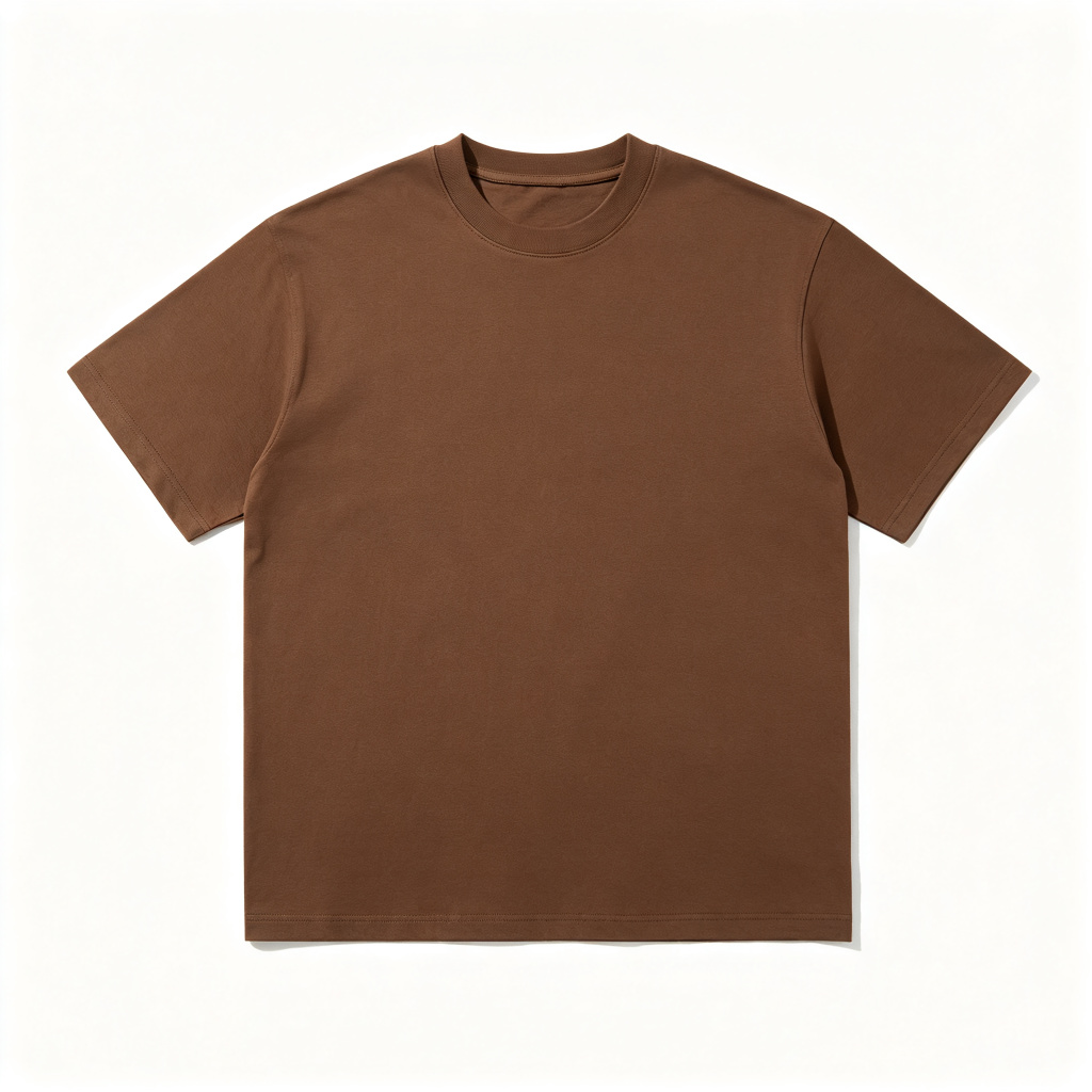 Coffee Cotton Crew Neck Short Sleeve T-Shirt – Bild 2