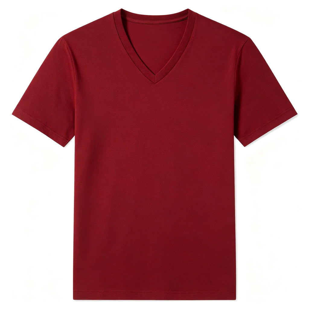 Burgundy V Neck Short Sleeve T-Shirt – Bild 2
