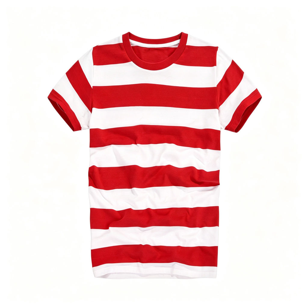 Red White Stripe Crew Neck Short Sleeve T-Shirt – Bild 2