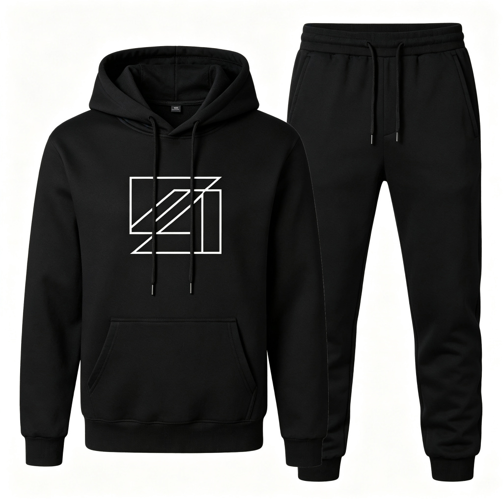 Black Geometric Print Hoodie & Sweatpants Set – Bild 2