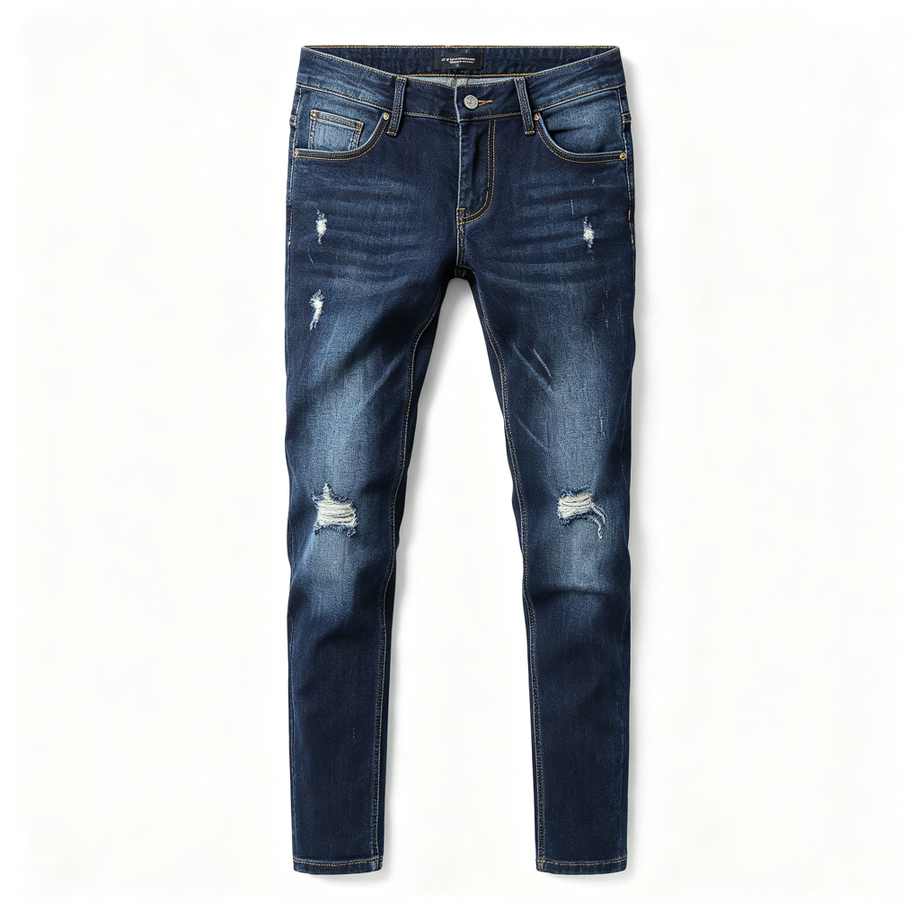 Dark Blue Ripped Slim Fit Jeans – Bild 2