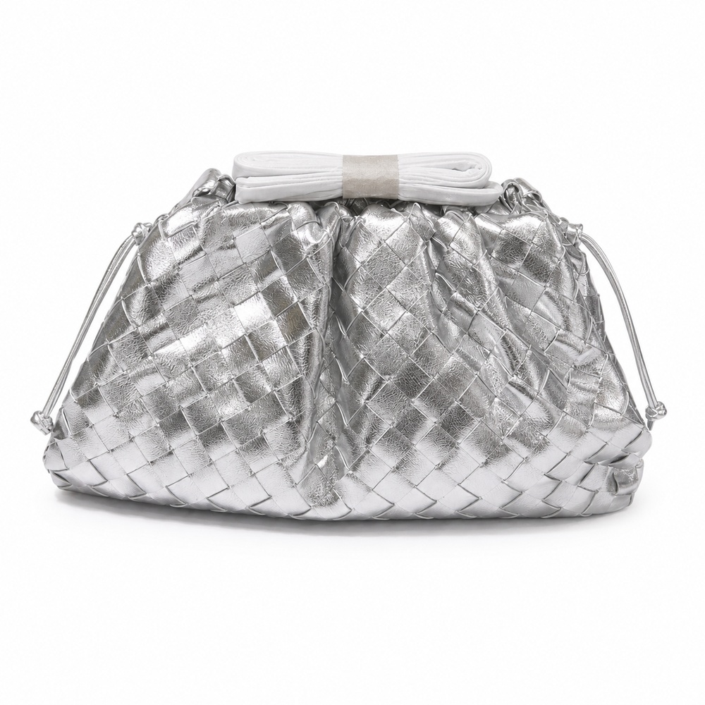 Metallic Silver Woven Pouch Bag – Bild 2