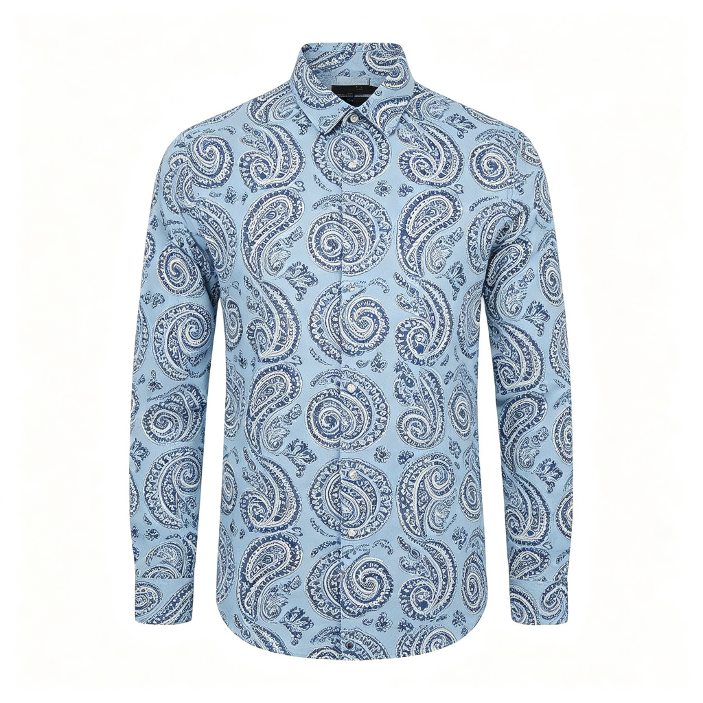 Light Blue Vintage Paisley Print Long Sleeve Shirt – Bild 2