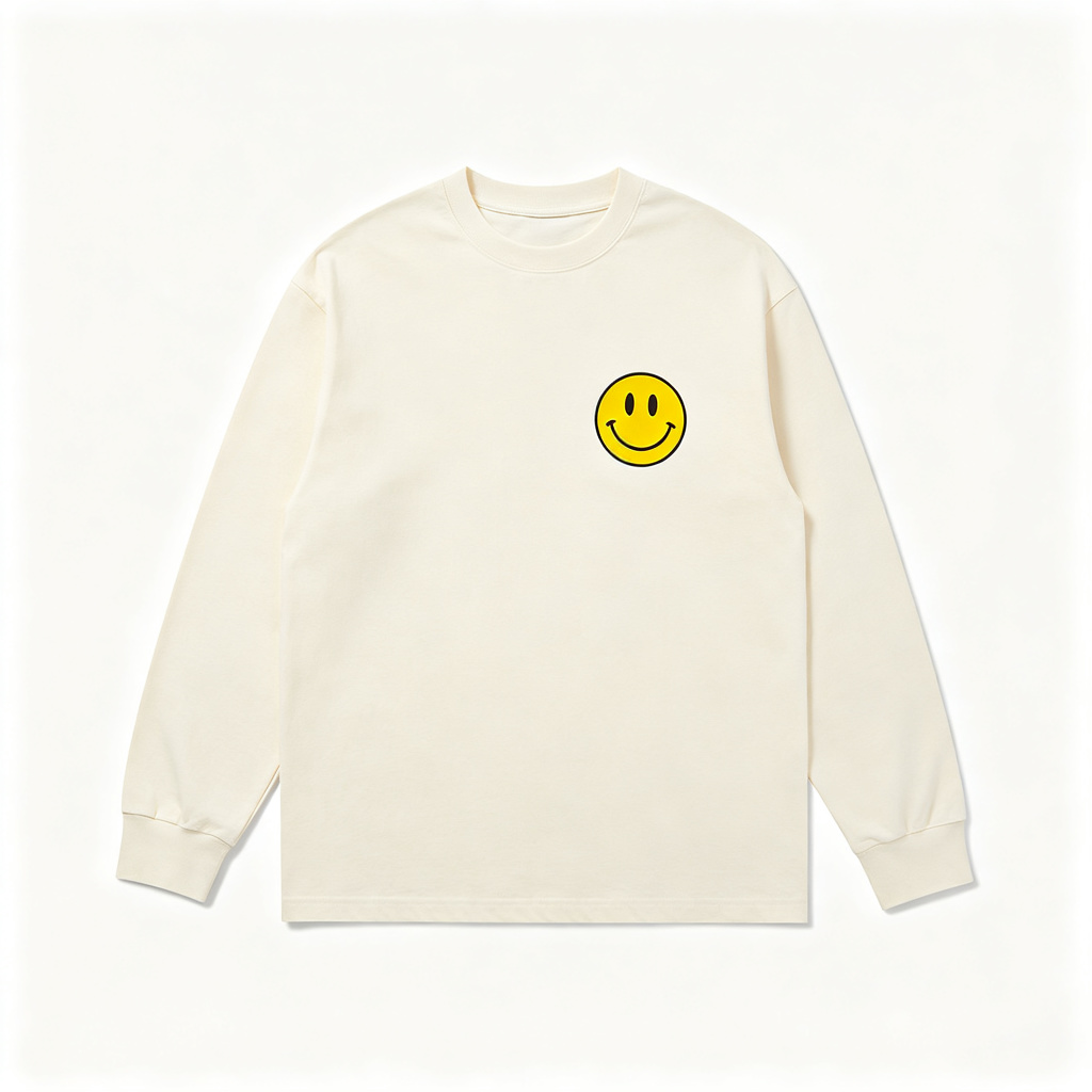 Cream Smiley Face Print Long Sleeve T-Shirt – Bild 2
