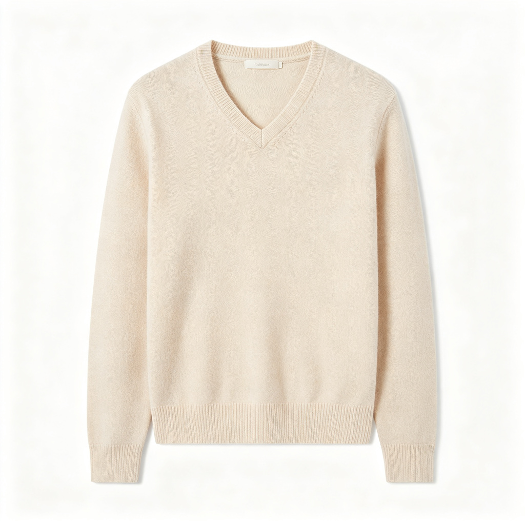 Beige V Neck Knit Sweater – Bild 2
