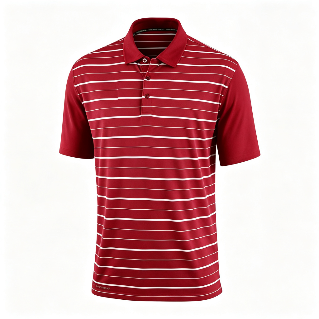 Burgundy White Stripe Polo Collar Polo Shirt – Bild 2