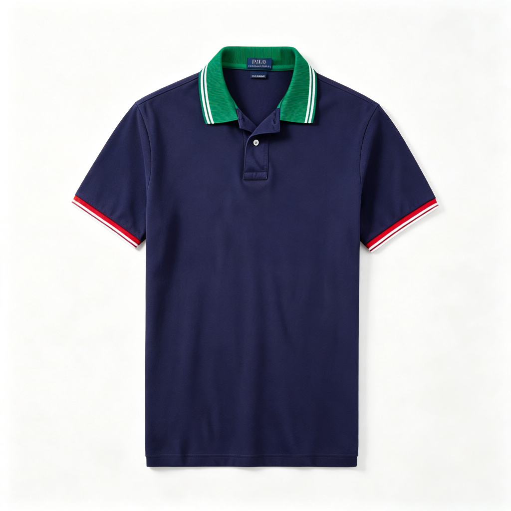Navy Green Collar Polo Collar Polo Shirt – Bild 2
