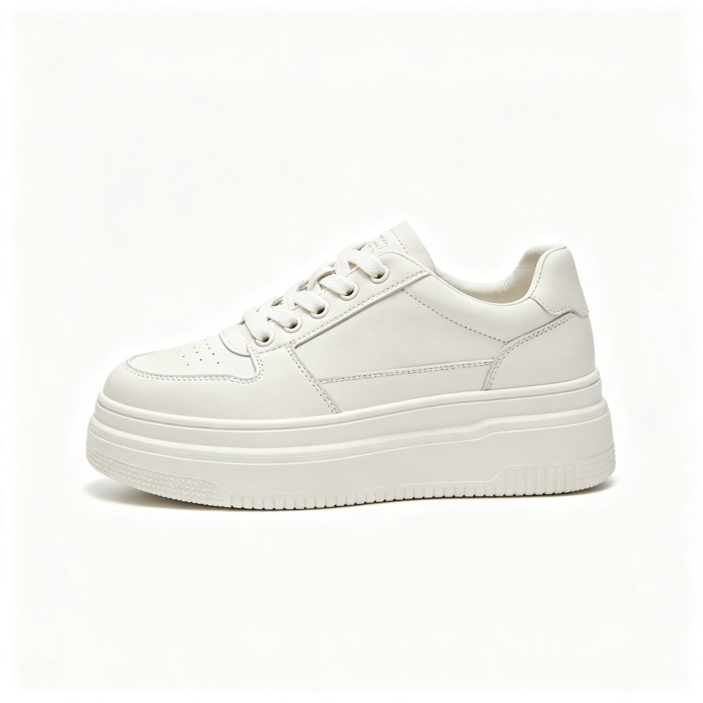 White Leather Platform Chunky Sole Sneakers – Bild 2