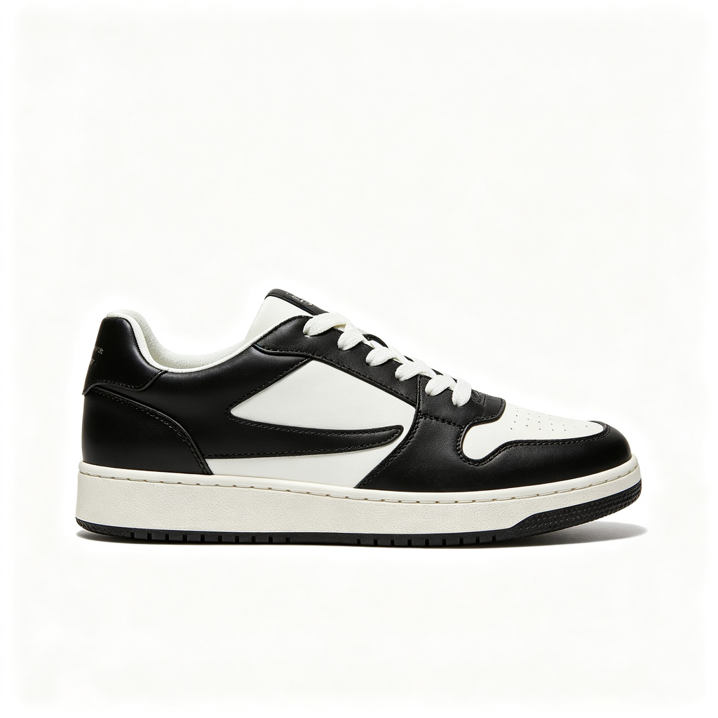 Black and White Colorblock Leather Sneakers – Bild 2
