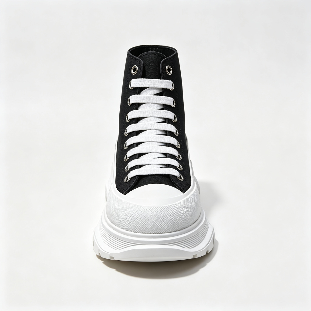 Black White Color Block Platform High Top Canvas Shoes – Bild 2
