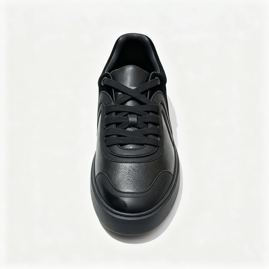 All Black Leather Low Top Skate Shoes – Bild 2