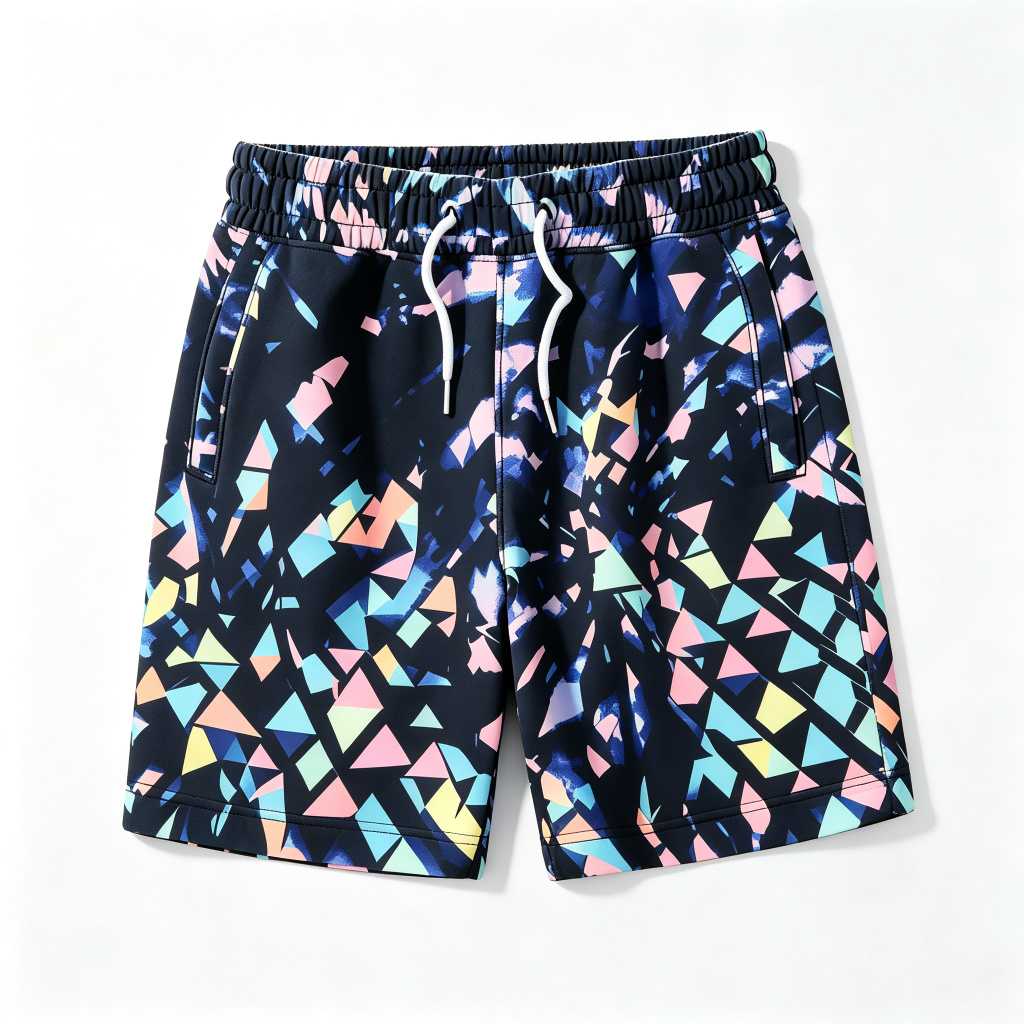 Black Geometric Print Beach Shorts – Bild 2