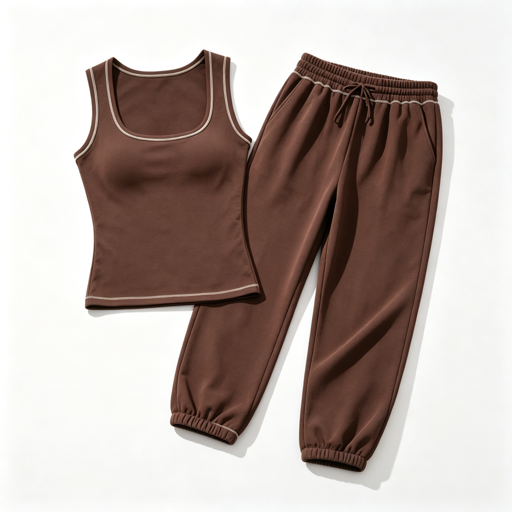 Brown Tank Top Jogger Pants Tracksuit Set – Bild 2