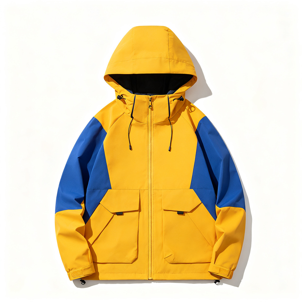 Yellow Blue Colorblock Hooded Outdoor Jacket – Bild 2