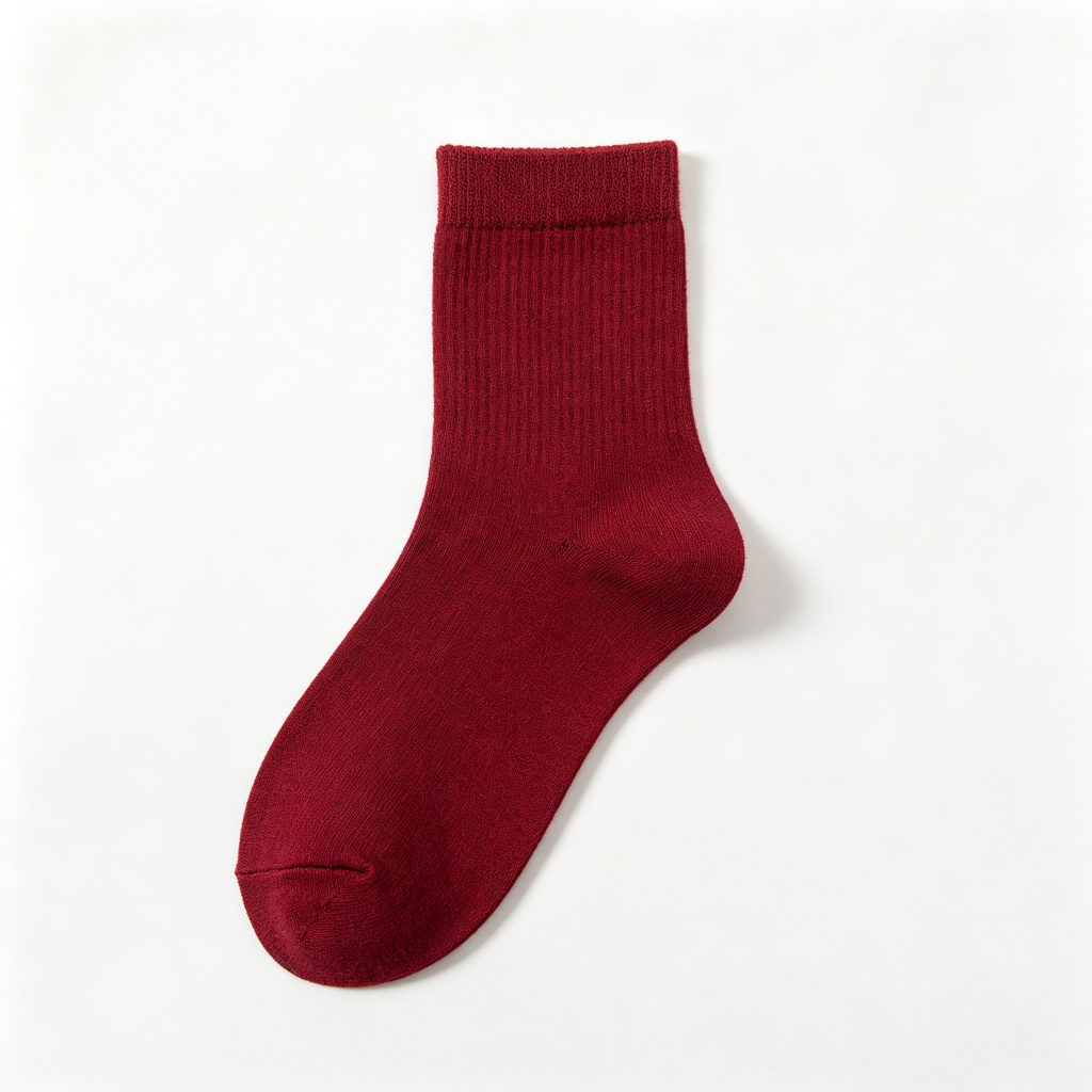 Burgundy Cotton Crew Length Socks – Bild 2