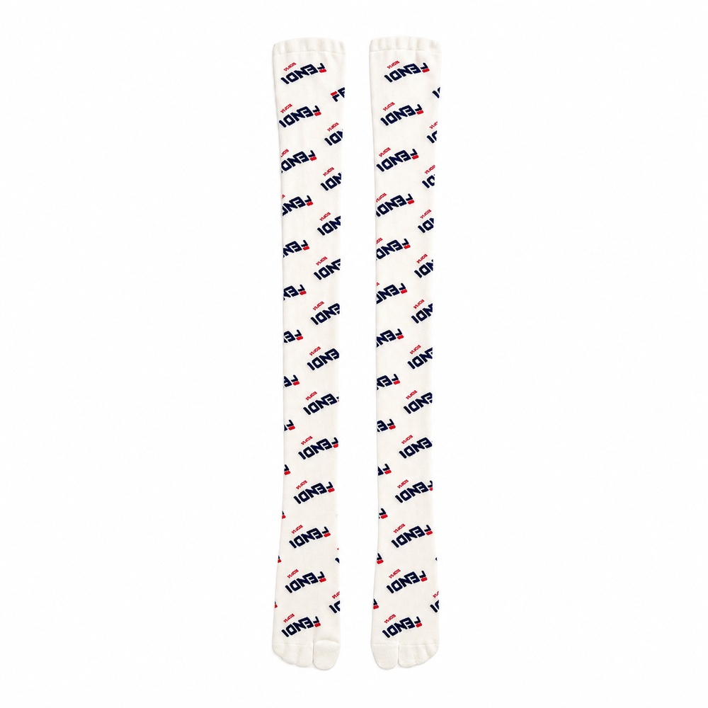 White Navy And Red Logo Over The Knee Socks – Bild 2