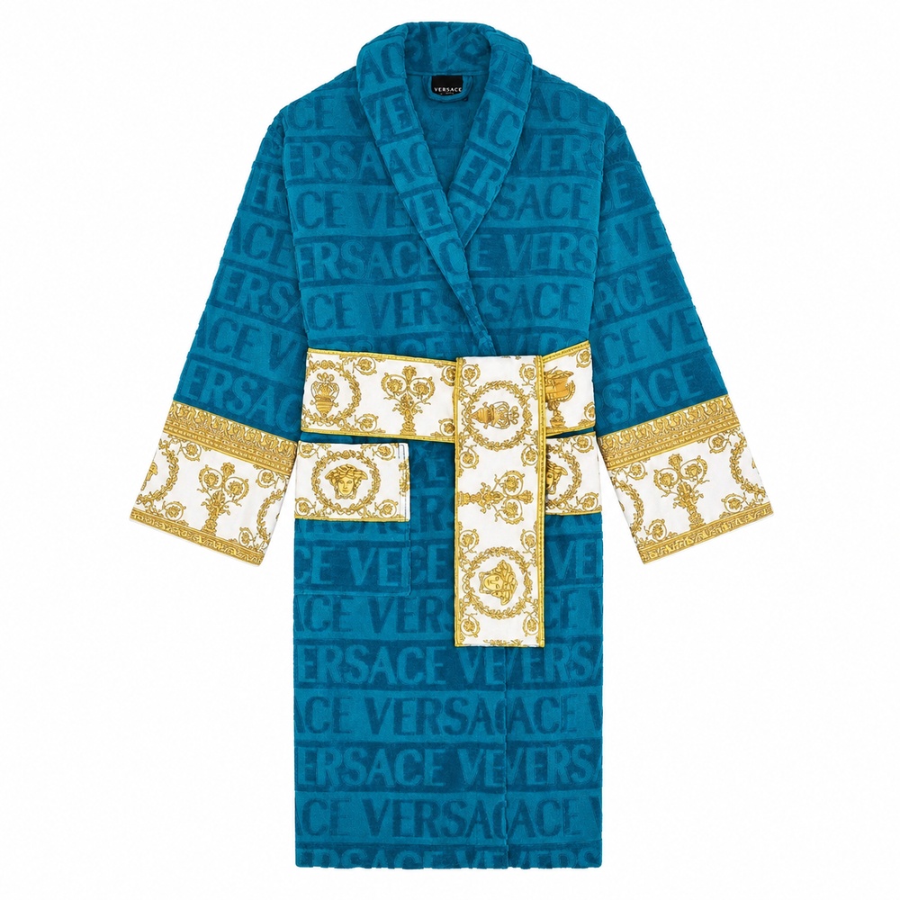 Turquoise White And Gold Baroque Long Bathrobe – Bild 2