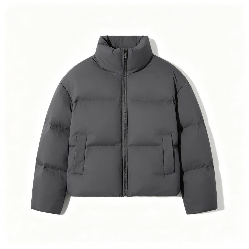 Dark Gray Stand Collar Short Down Jacket – Bild 2
