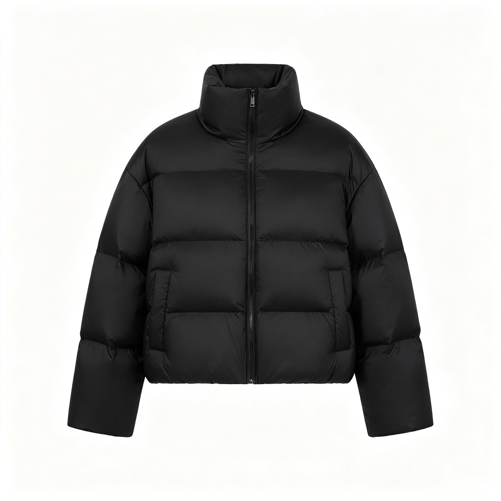 Black Stand Collar Cropped Down Jacket – Bild 2