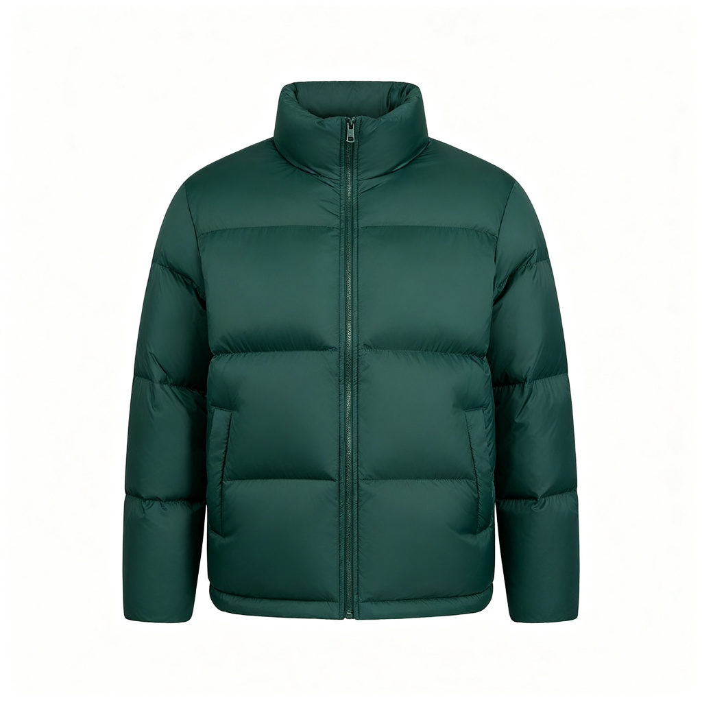 Dark Green Stand Collar Down Jacket – Bild 2