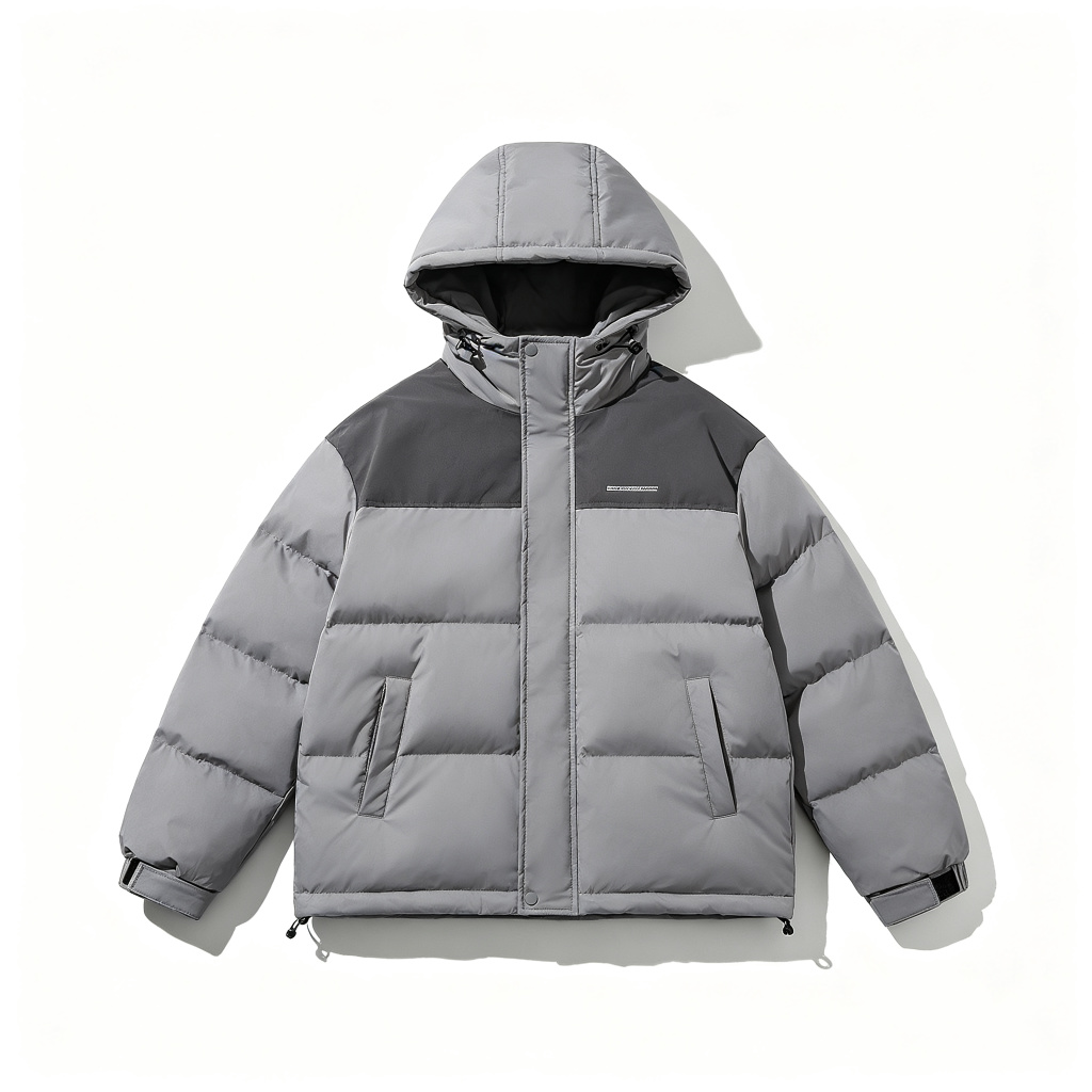 Gray Panel Hooded Down Jacket – Bild 2