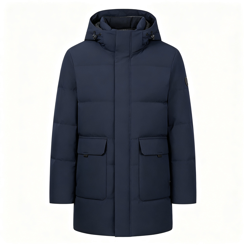 Navy Mid Length Hooded Down Jacket – Bild 2