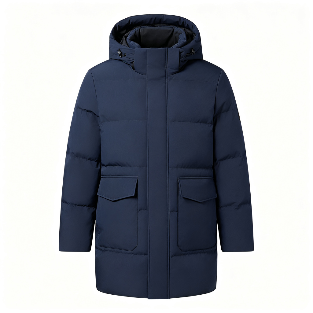 Dark Blue Mid Length Down Jacket – Bild 2